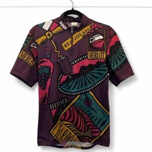 VTG Sugoi Cycling Jersey Wine Bordeaux Merlot Graphic Bike Shirt 3 Pocket 90s